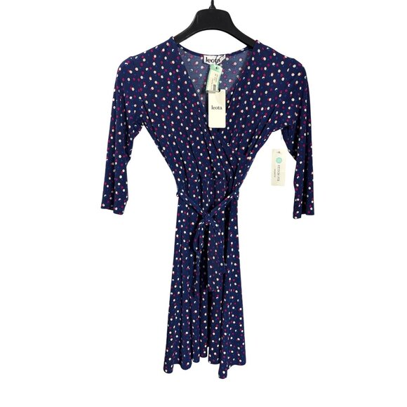 Stitch Fix Leota Reye Jersey Faux Wrap Dress Polka Dot Print Size PS Midi New - Picture 1 of 6